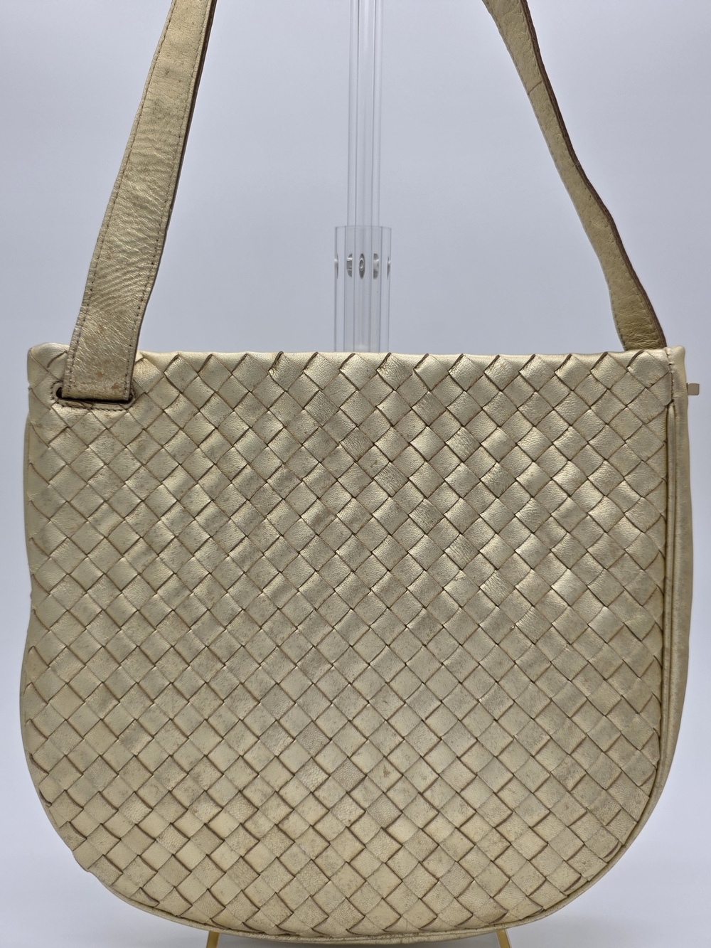 [VINTAGE] Bottega Veneta Metallic Gold Woven Crescent Shoulder Bag w/ COA - Picture 7 of 16